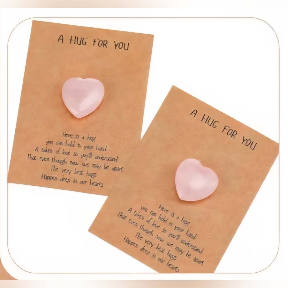 2 Pack- Pocket Hug Keepsake Pink Heart Shape Natural Stone & Encouraging Card